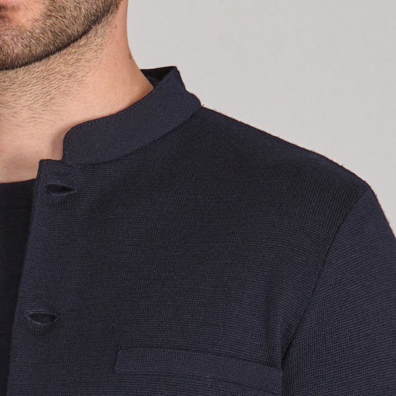 Thumbnail of Mens Extra Fine Merino Wool Alonzo Knitted Nehru Jacket - Navy image