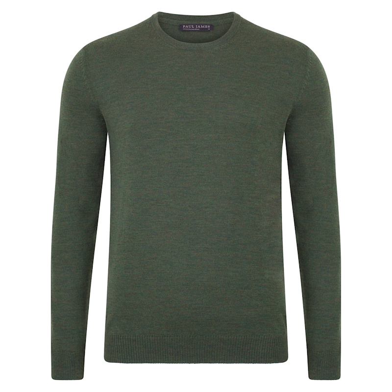 Thumbnail of Mens Extra Fine Merino Wool Calington Crew Neck Jumper - Khaki image