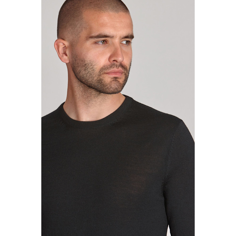 Thumbnail of Mens Extra Fine Merino Wool Calington Crew Neck Jumper - Black image