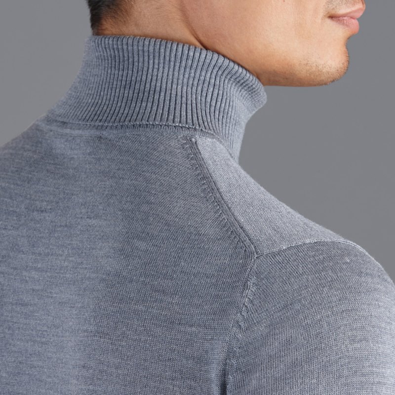 Merino Wool Mens Grey Roll Neck Sweater Merino Roll Neck Sweater