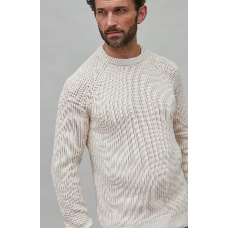 Thumbnail of Mens Heavyweight Cotton Clark Fisherman Rib Knit Jumper - Ecru image
