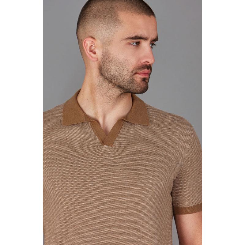 Thumbnail of Mens Lightweight Cotton Giovanni Honeycomb Buttonless Polo Shirt - Camel image