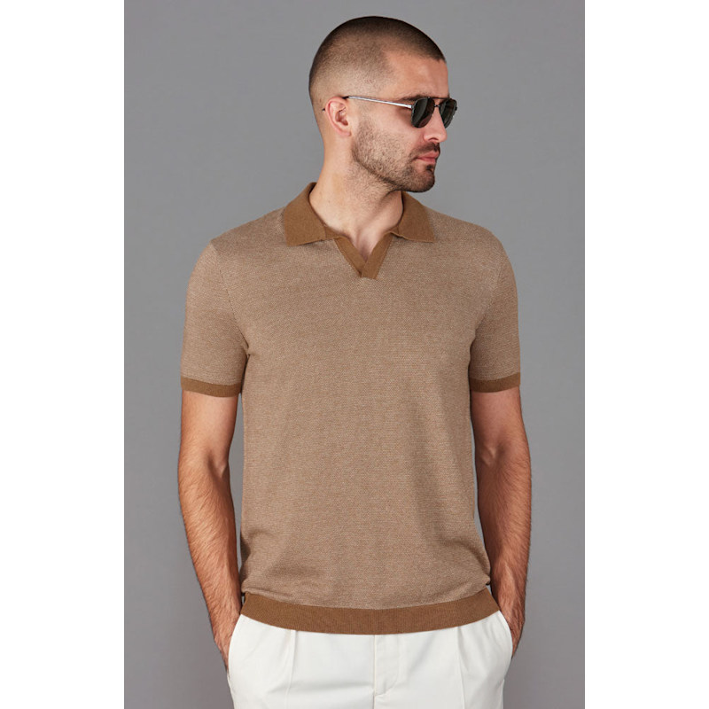 Thumbnail of Mens Lightweight Cotton Giovanni Honeycomb Buttonless Polo Shirt - Camel image