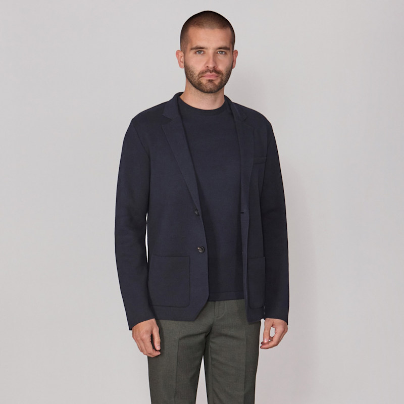 Thumbnail of Mens Lightweight Cotton Cornelius Formal Knitted Blazer - Navy image