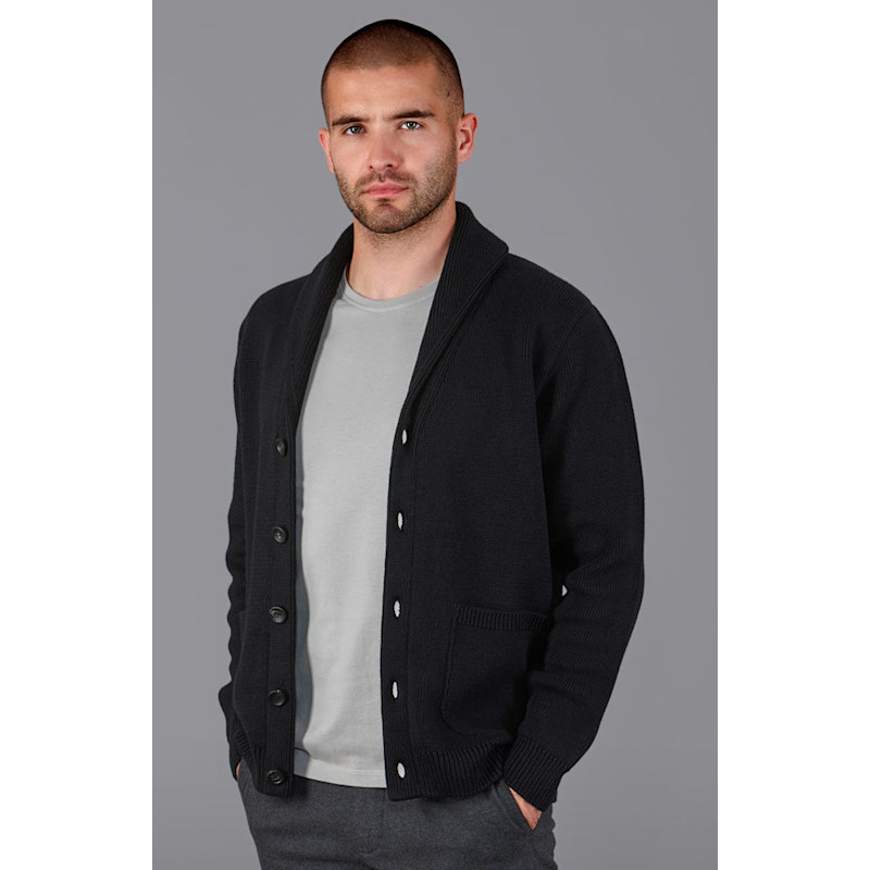Thumbnail of Mens Midweight Cotton Shawl Collar Sebastian Cardigan - Black image