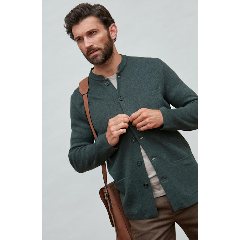 Mens Midweight Cotton Jaipurr Knitted Nehru Jacket - Green | Paul James ...