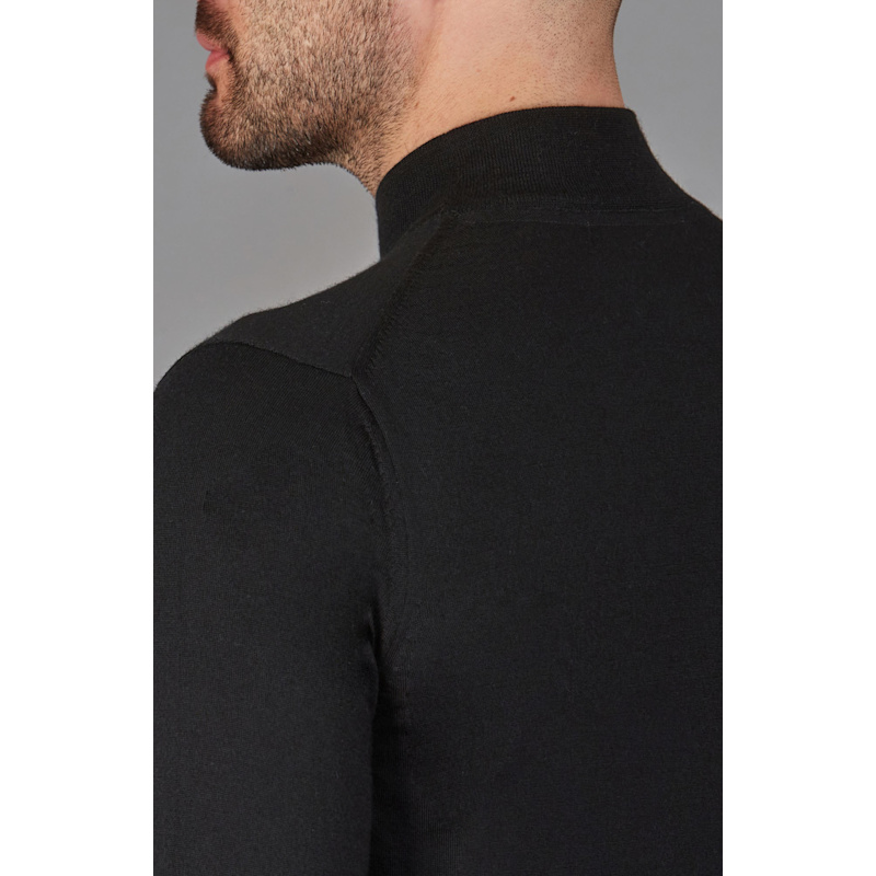 Thumbnail of Mens Superfine Riccardo Merino Silk Mock Turtle Neck Jumper - Black image