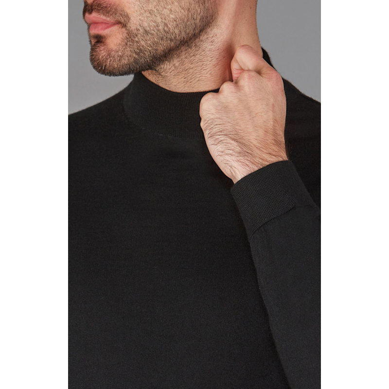 Thumbnail of Mens Superfine Riccardo Merino Silk Mock Turtle Neck Jumper - Black image