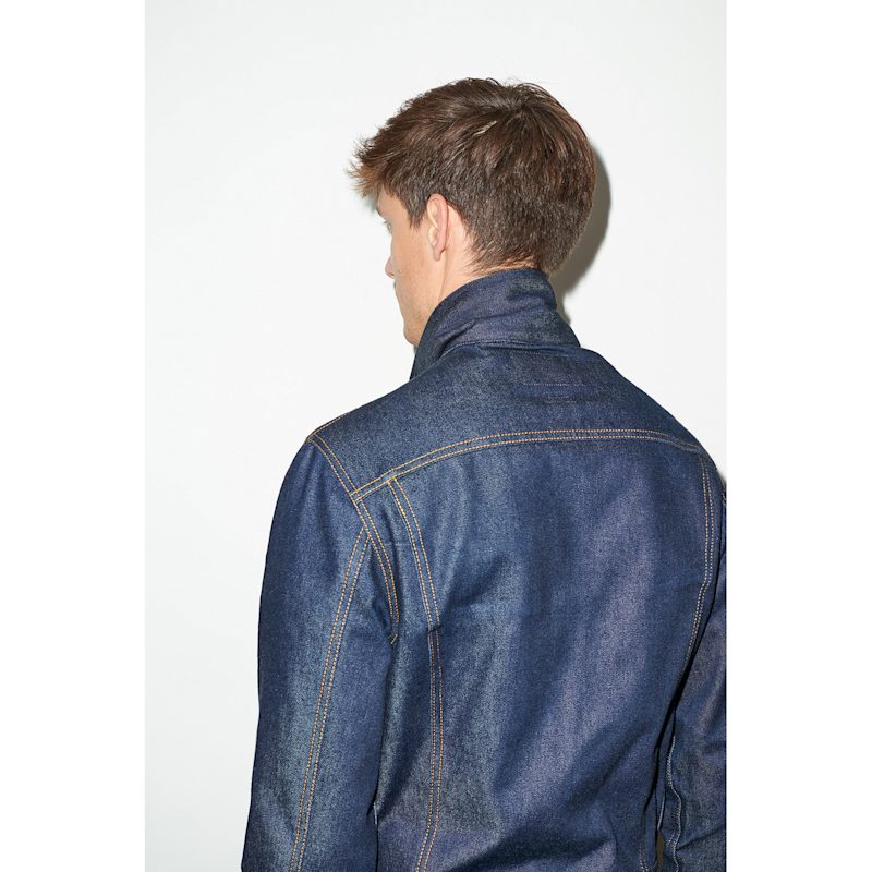 Mens Trucker Jacket In Raw Indigo Denim | Hegarty | Wolf & Badger