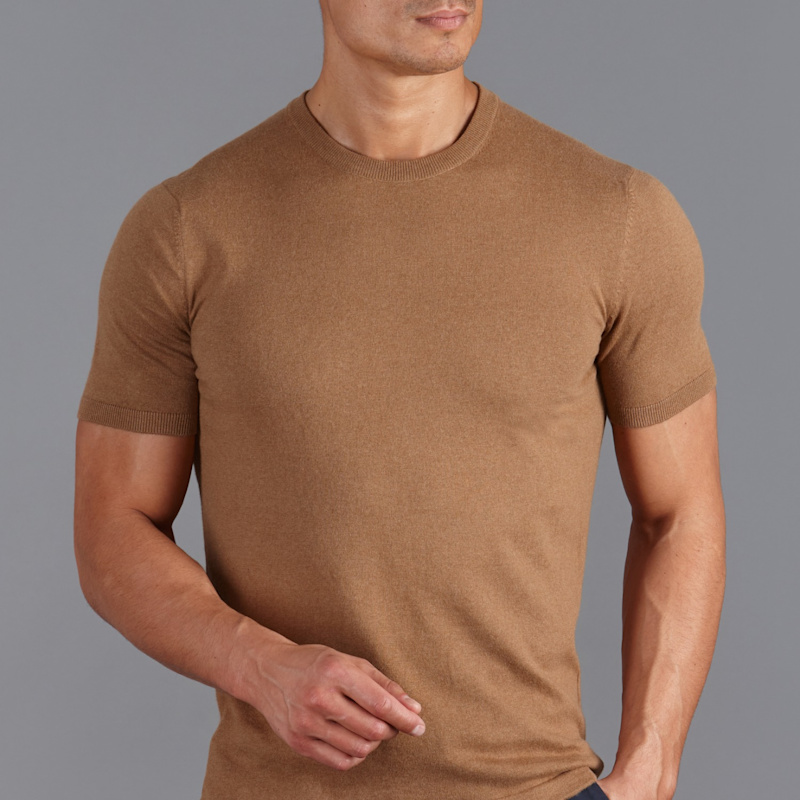 Thumbnail of Mens Ultra-Fine Cotton Hugo Knitted T-Shirt - Camel image
