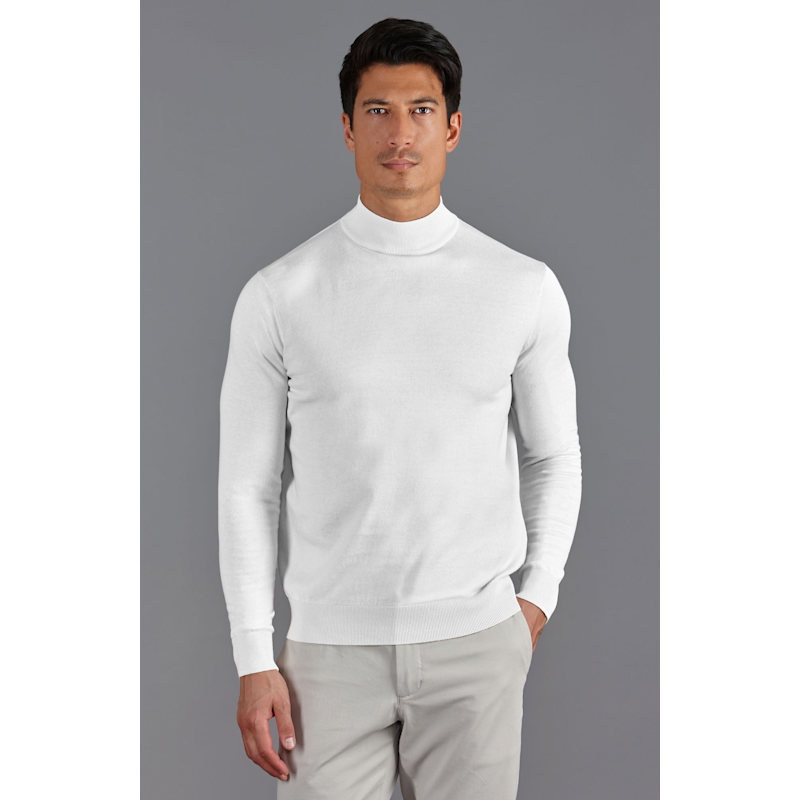 Thumbnail of Mens Ultra Fine Cotton Spencer Mock Turtle Neck Jumper - White image