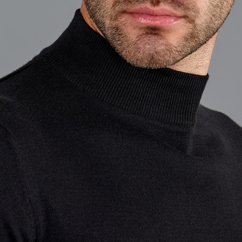 Mens Ultra Fine Cotton Mock Turtle Neck Spencer Jumper Black by Paul  James Knitwear