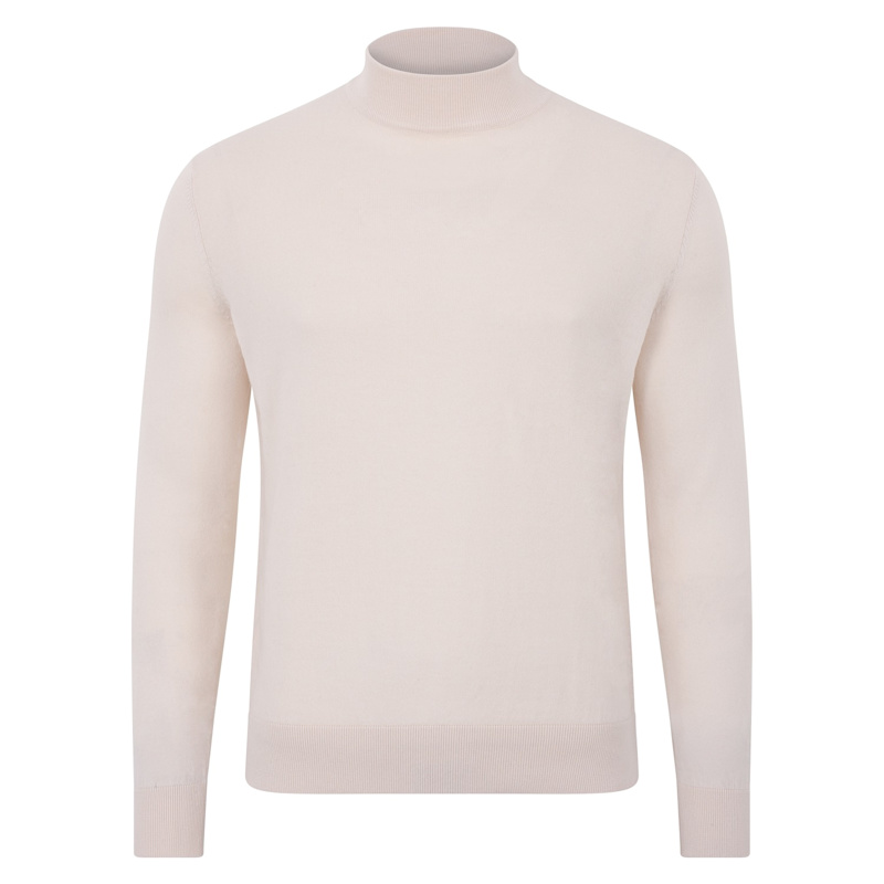 Mens Ultra Fine Cotton Mock Turtle Neck Spencer Jumper Ecru by Paul James  Knitwear