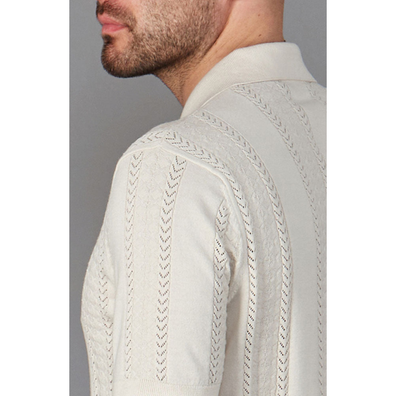 Thumbnail of Mens Ultra Fine Cotton Santiago Open Knit Cuban Collar Shirt - Ecru image