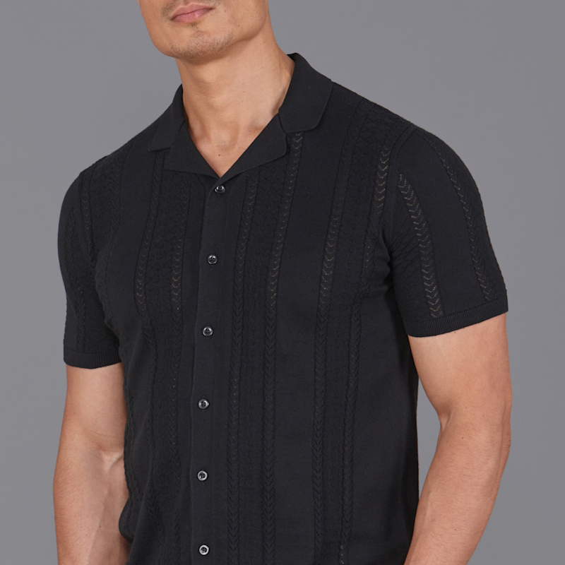 Mens Ultra Fine Cotton Santiago Open Knit Cuban Collar Shirt