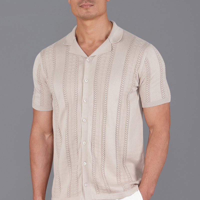 Thumbnail of Mens Ultra Fine Cotton Santiago Open Knit Cuban Collar Shirt - Linen image