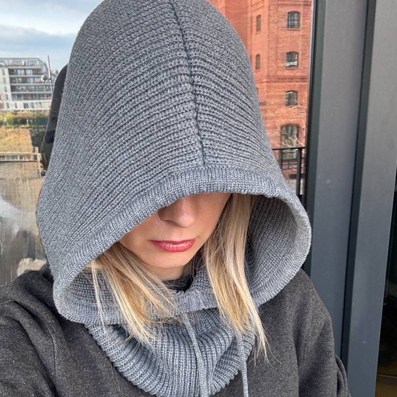 Merino Wool Blend Balaclava Hoodie - Grey Color Unisex  display picture 2