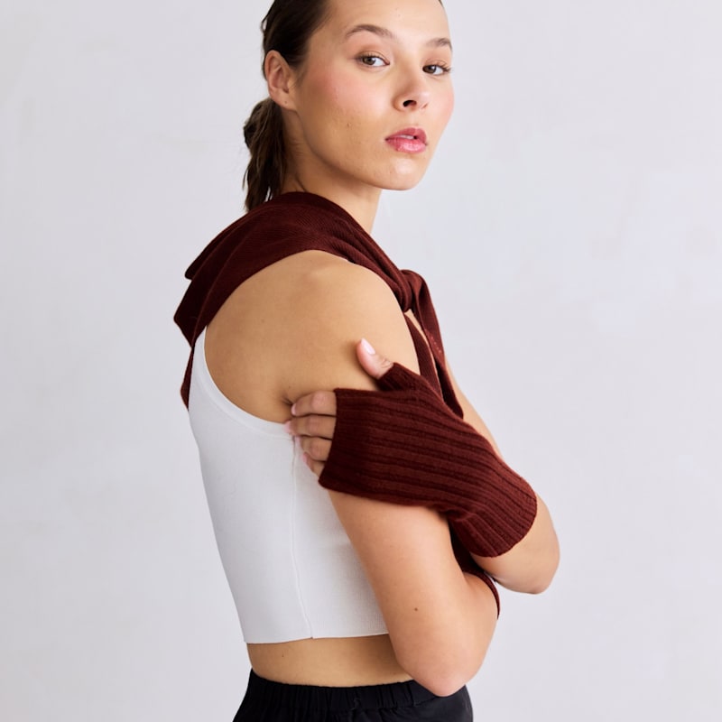 Thumbnail of Merino Wool Fingerless Gloves - Dark Walnut Brown image