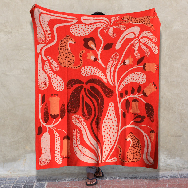 Thumbnail of Merino Wool Red Garden Throw Blanket image