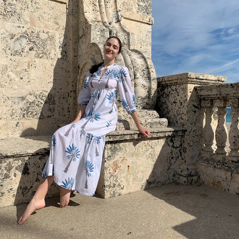 Mermaid Maxi Dress Palm Tree Fully Lined Handblock Cotton | Pick Happy ...