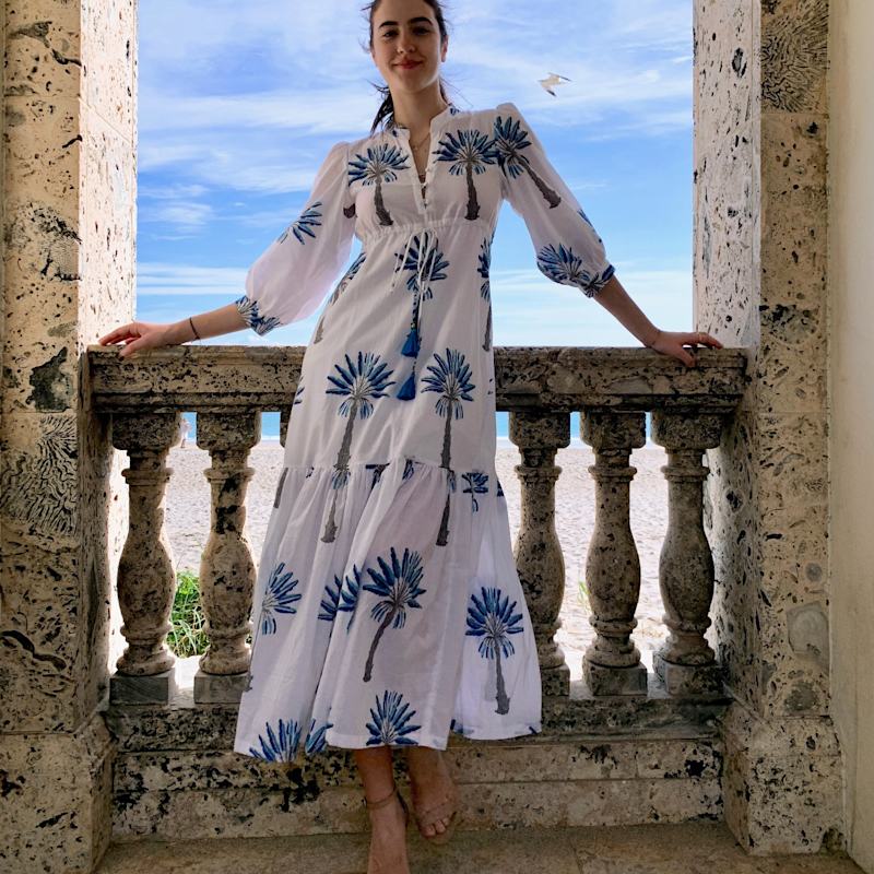 Mermaid Maxi Dress Palm Tree Fully Lined Handblock Cotton | Pick Happy ...