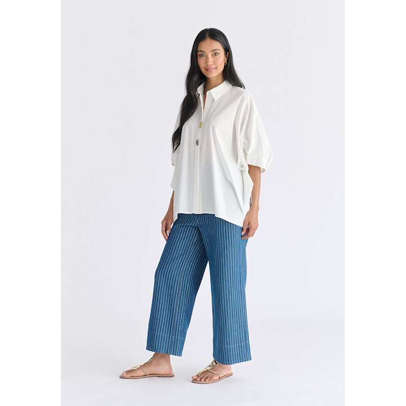 Thumbnail of Metallic Button Details Oversized Blouse In White image