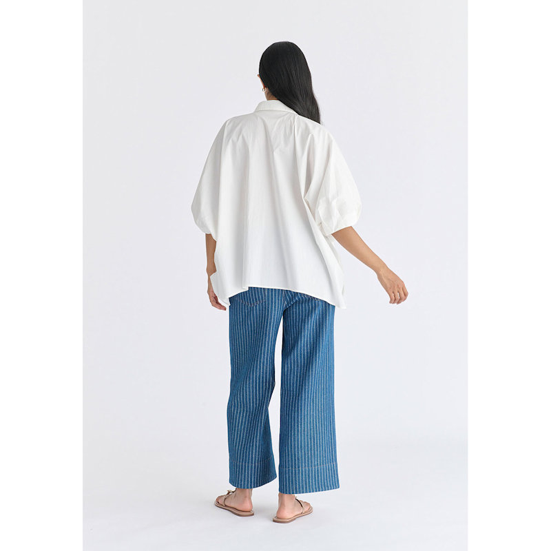 Thumbnail of Metallic Button Details Oversized Blouse In White image