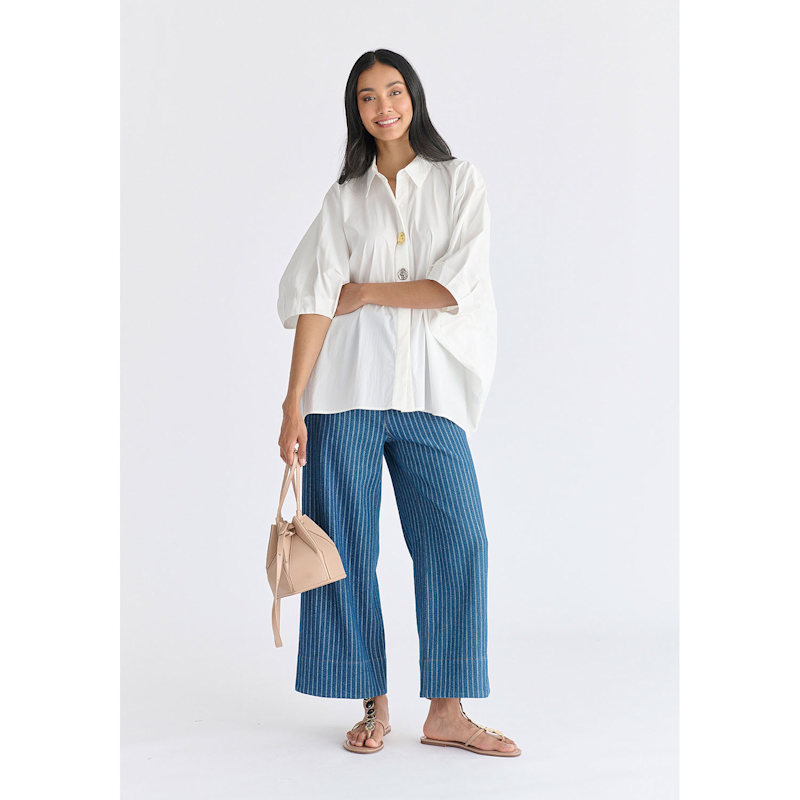 Thumbnail of Metallic Button Details Oversized Blouse In White image