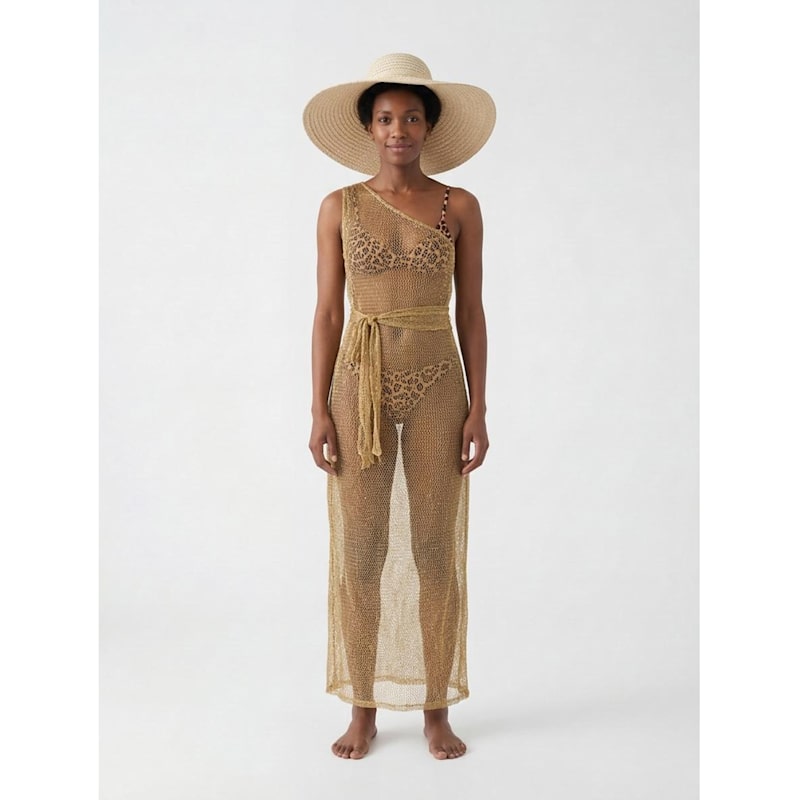 gold metallic cover up dress Sunlit Gold Lurex Cover Up i Dress - XL Size - Women's Dresses main image 0