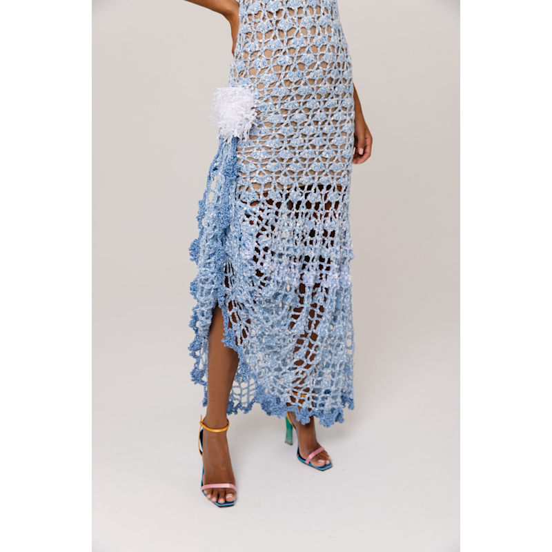 Andreeva Metallic Iris Crochet Maxi Dress - Blue