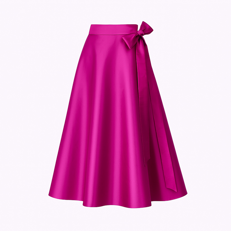 Thumbnail of Metallic Magenta Hued Wrap Around Midi Skirt In Silk image