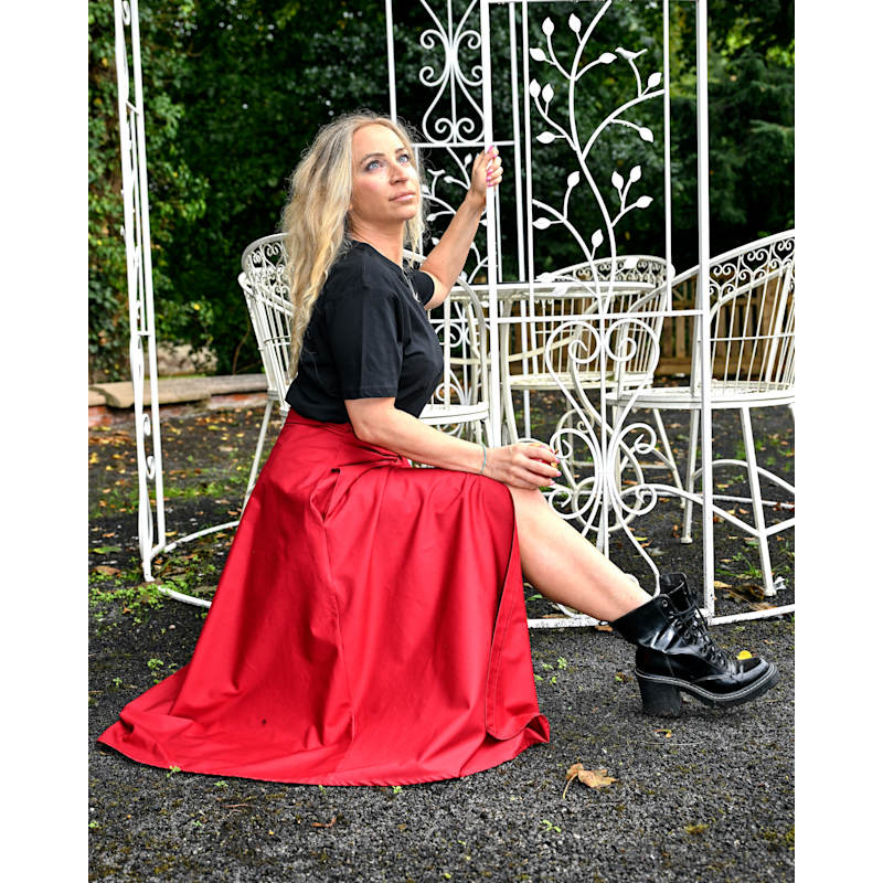 Thumbnail of Meyer Wrap Midi Skirt In Wine With Pockets image