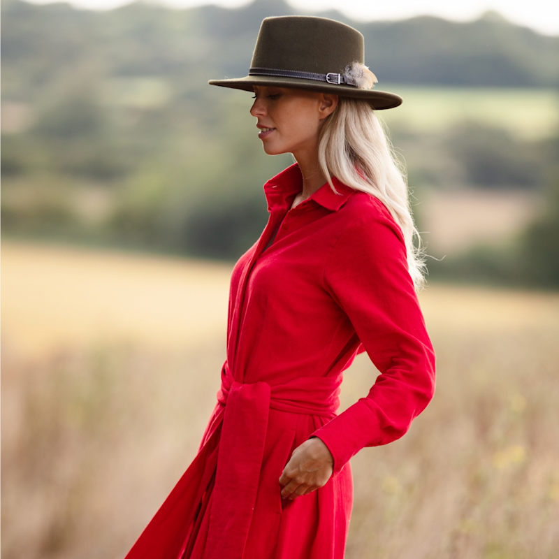 Marigold Corduroy Dress In Pillarbox Red | At Last | Wolf & Badger