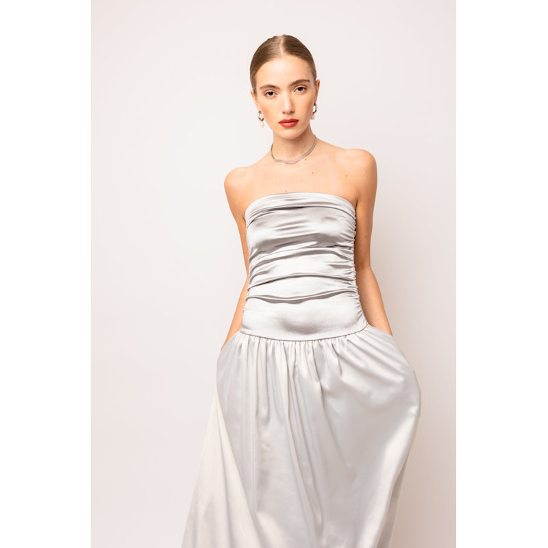 Amy Lynn Micha Maxi Satin Dress - Silver
