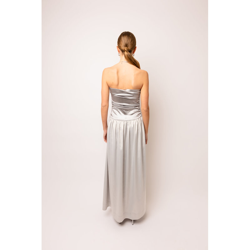 Micha Silver Maxi Satin Drop Waist Dress AMY LYNN Wolf Badger