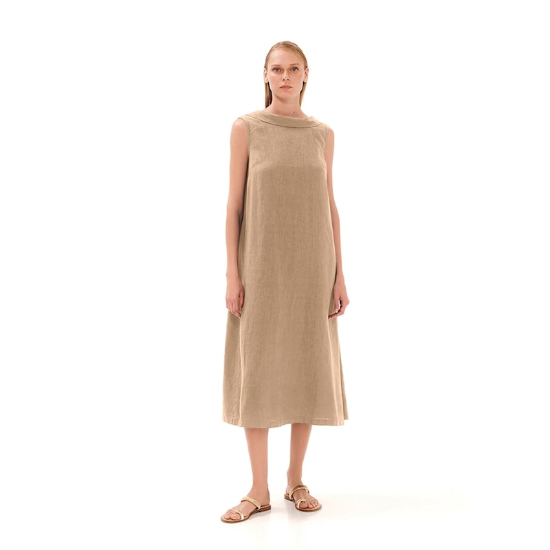 Thumbnail of Midi Back Tie Linen Dress Beach Sand image
