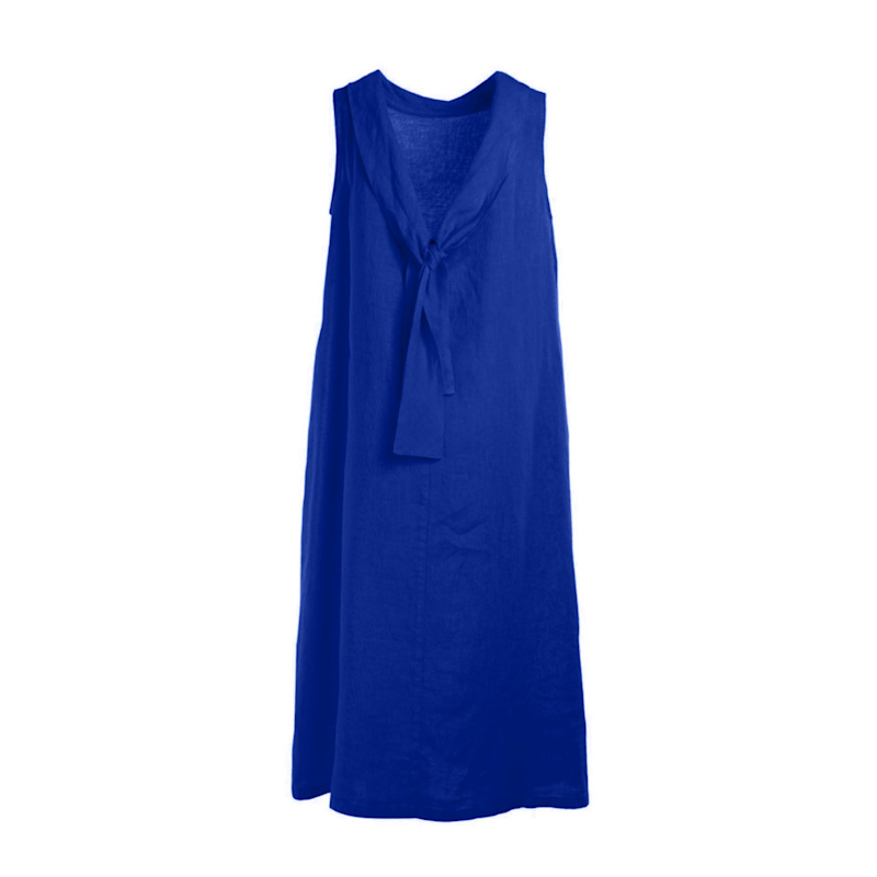 Thumbnail of Midi Back Tie Linen Dress - Sapphire image