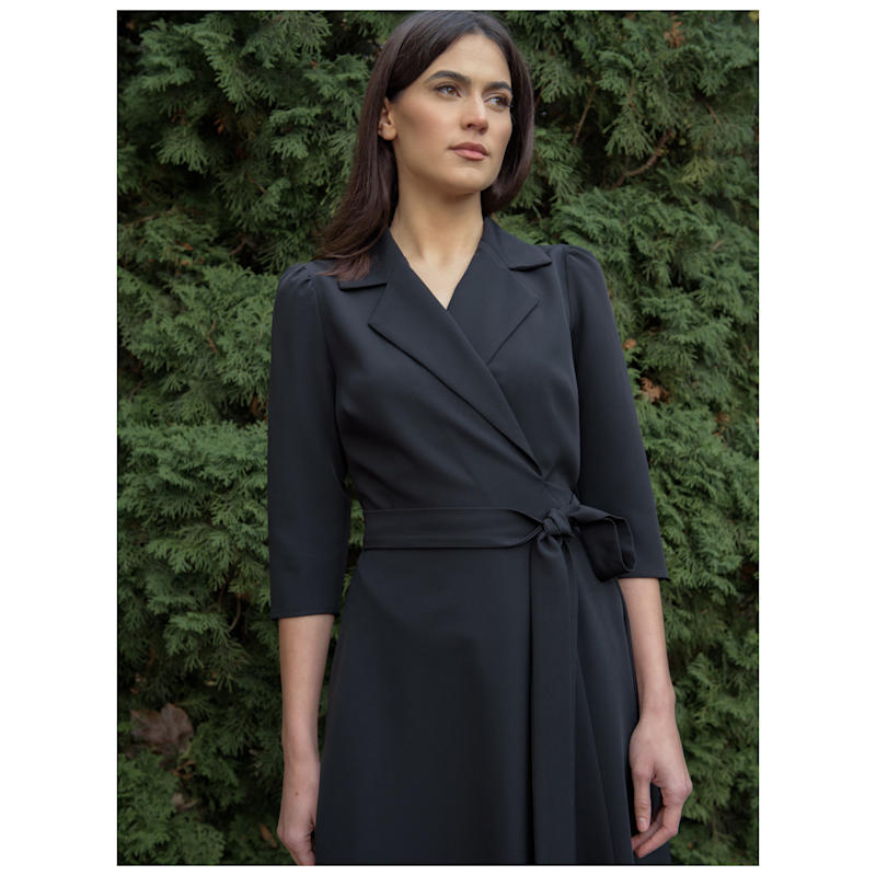 Thumbnail of Midi Black Wrap Shirt Dress With Pockets image