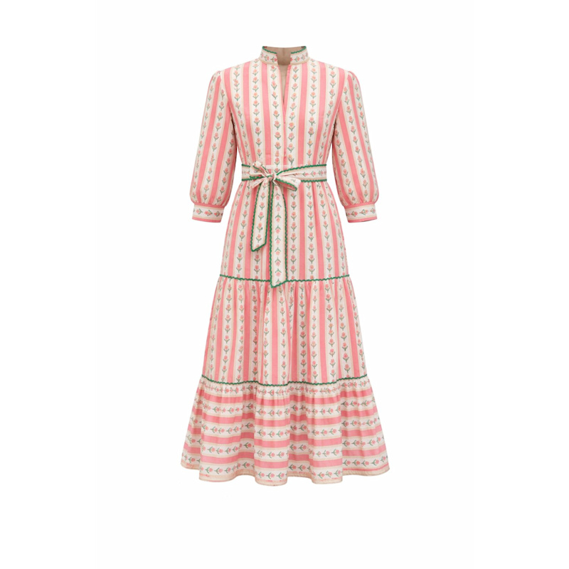 Thumbnail of Midi Dress  Pink Green Block Print Dress  Maple Dress image