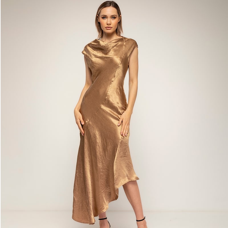 black dress with gold hardware Baltic Born Womens Azura Gown | Black + Gold | Color: Black and Gold main image 1