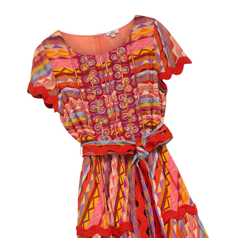 Thumbnail of Midi Dress With Contrasting Print And Bow image