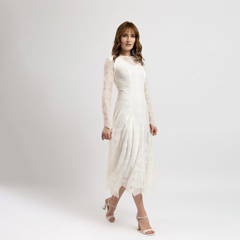 Izabela Mandoiu Embroidered Tulle Midi Dress - White