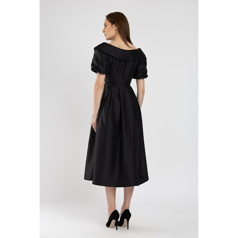 Thumbnail of Midi Evening Gown In Black With Cropped Shoulders image