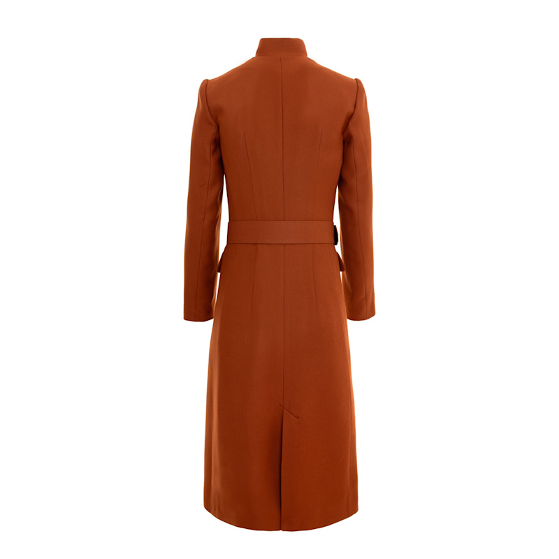 Thumbnail of Midi Length Wool Coat With Belt - Brown image