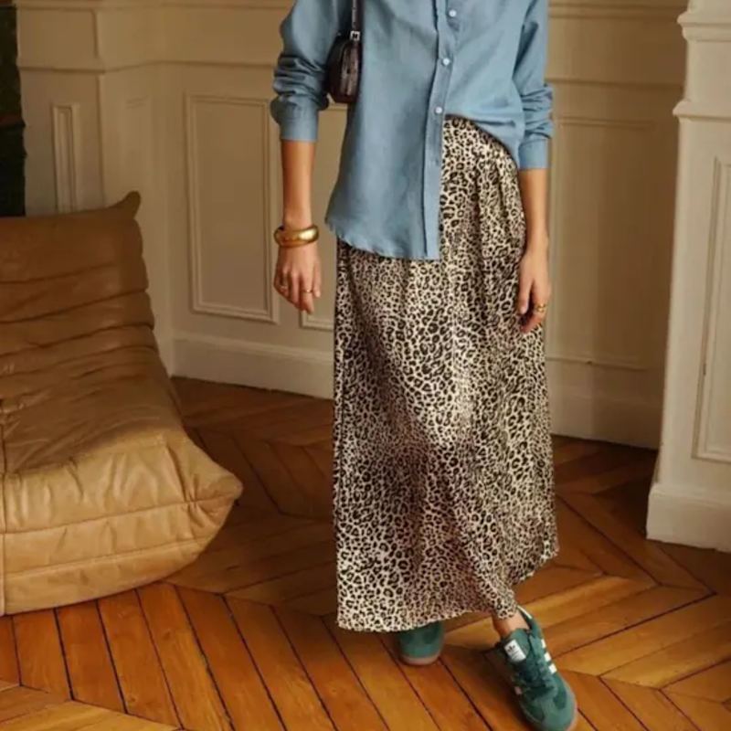 Thumbnail of Midi Leopard Skirt With Side Split image
