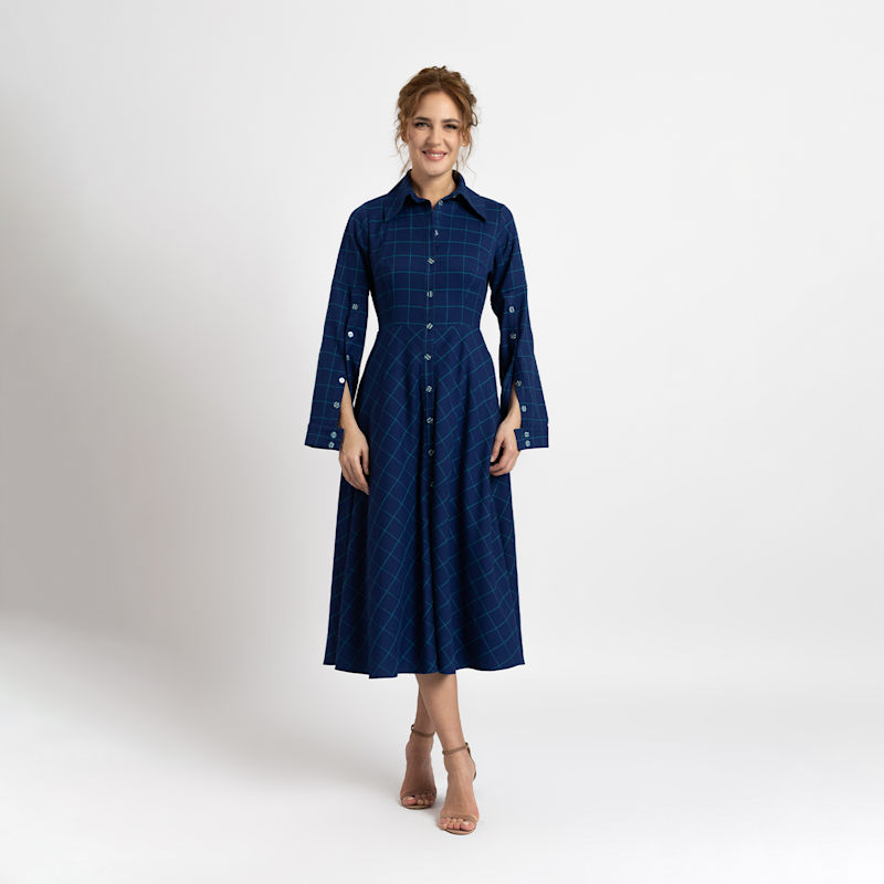 knee length dresses for ladies Women's checked midi shirt dress main image 0