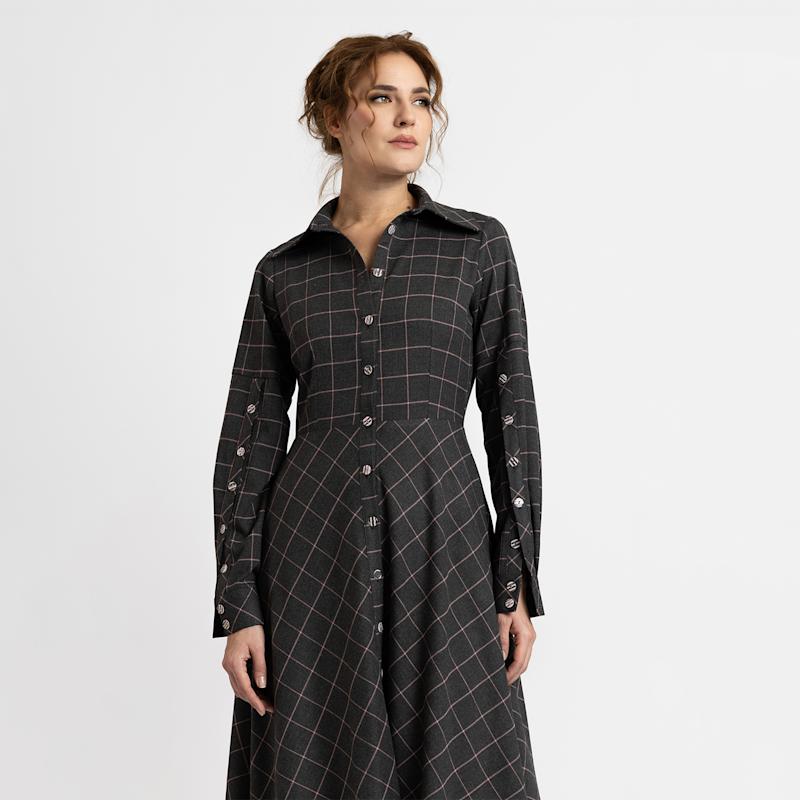 Thumbnail of Midi Plaid Shirt Dress In Grey Color image