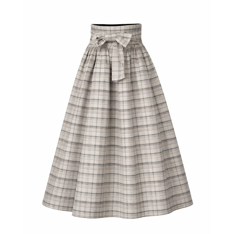 HUGYOURSKIN 新作Check Pleated Midi Skirt Midi Pleated Cotton Skirt With High Waist And Bow In Plaid Color