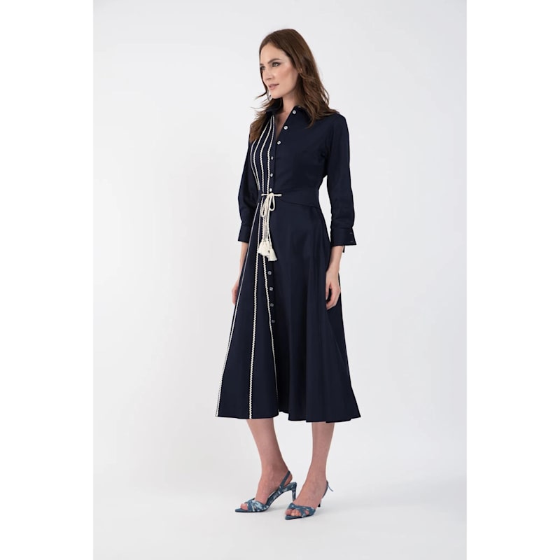 Izabela Mandoiu Midi Shirtdress with Lace Appliqu - Blue