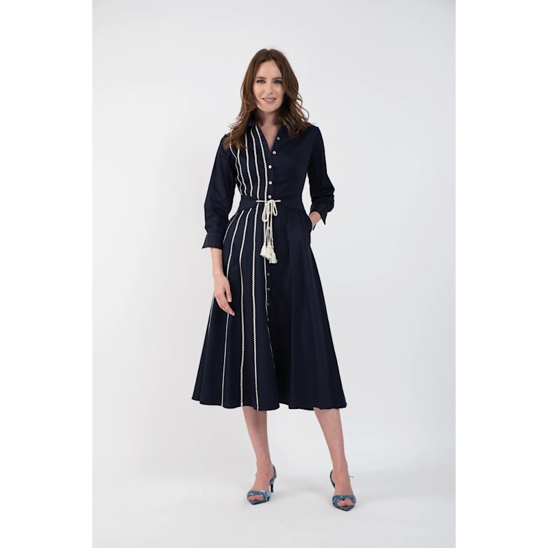 Thumbnail of Midi Shirtdress In Navy Blue Color With Belt image